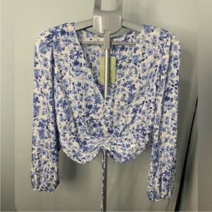 H&M Blue and White Floral Blouse